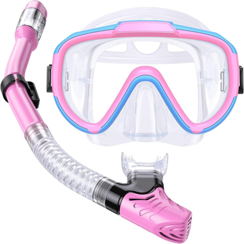 Set de snorkeling pentru copii cu mască din silicon și sticlă temperată, snorkel complet uscat, anti-cețuire