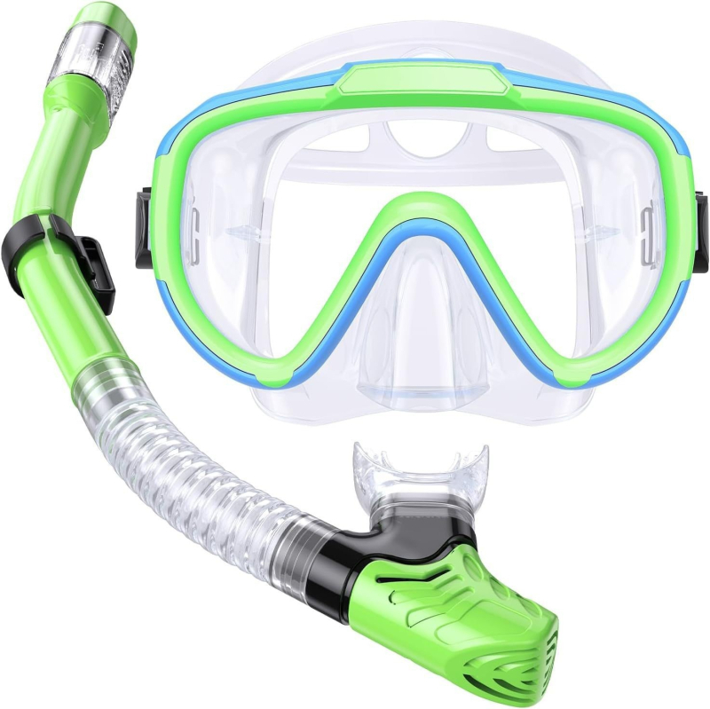 Set de snorkeling pentru copii cu mască din silicon și sticlă temperată, snorkel complet uscat, anti-cețuire