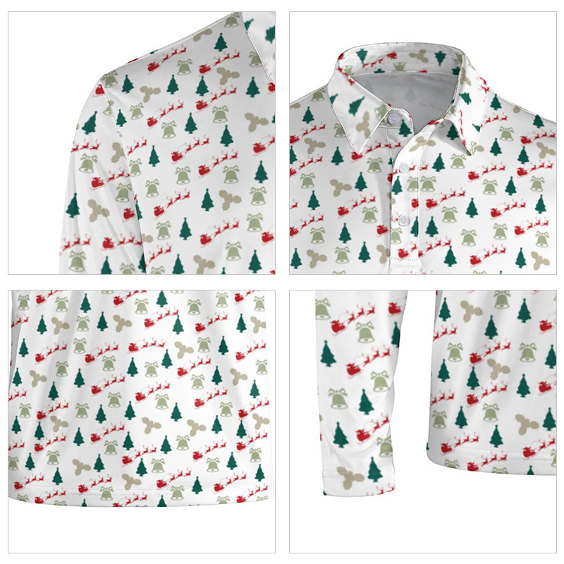 Napvédő polo hosszú ujjú, 3D fa motívum nyomtatással, lélegző és gyorsan száradó anyag