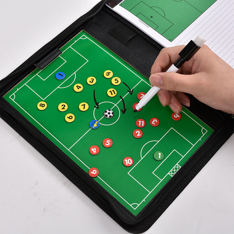 Chenghan PU futball taktikai tábla mágneses sakkfigurákkal, hordozható cipzáras tokban, 30 darabos készlet