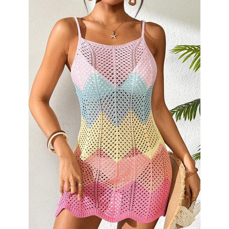 Žensko plаžno zaštitno od sunca s prorezima i kontrastnom bojom – materijal poliester; sastav polipropilen; stil: plаžno odijevanje