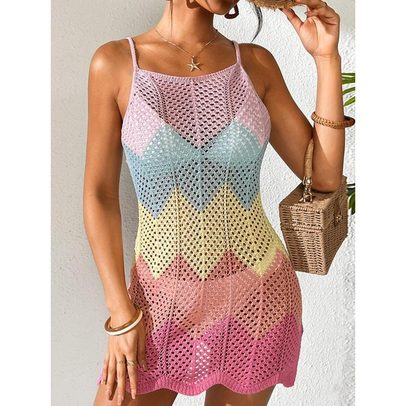 Žensko plаžno zaštitno od sunca s prorezima i kontrastnom bojom – materijal poliester; sastav polipropilen; stil: plаžno odijevanje