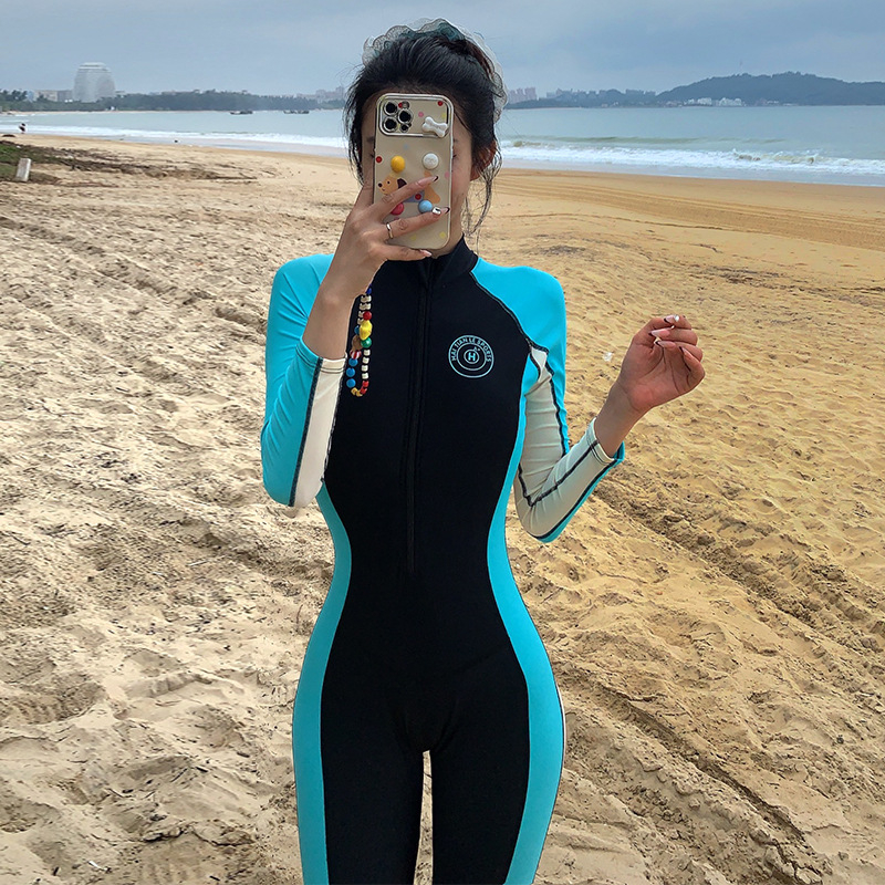 Ženski jednodijelni wetsuit s dugim rukavima i pokrivanjem trbuha, prozračan, UV zaštita, za surfanje, ronjenje i druge vodene sportove