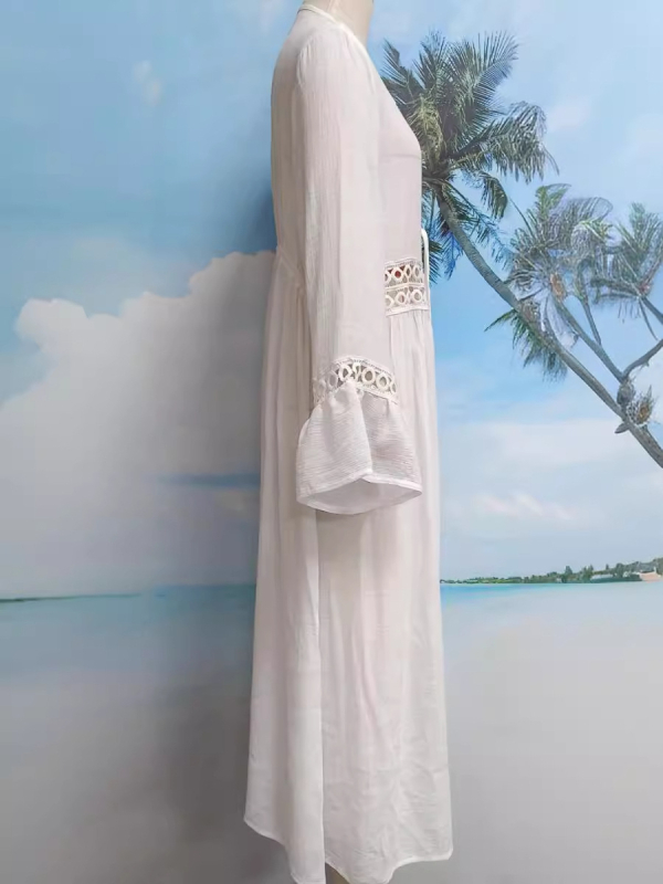 Dug cardigan s kružnom čipkom za zaštitu od sunca, plaža pokrivalo; mješavina pamuka i poliestera 50-70% pamuk, 30-50% polyester; slobodan kroj; duljina 80-100 cm; rukav ¾; prednje vezanje; Ljeto 2024