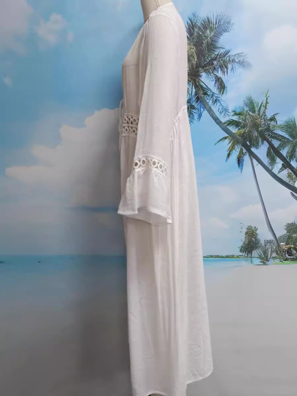 Dug cardigan s kružnom čipkom za zaštitu od sunca, plaža pokrivalo; mješavina pamuka i poliestera 50-70% pamuk, 30-50% polyester; slobodan kroj; duljina 80-100 cm; rukav ¾; prednje vezanje; Ljeto 2024