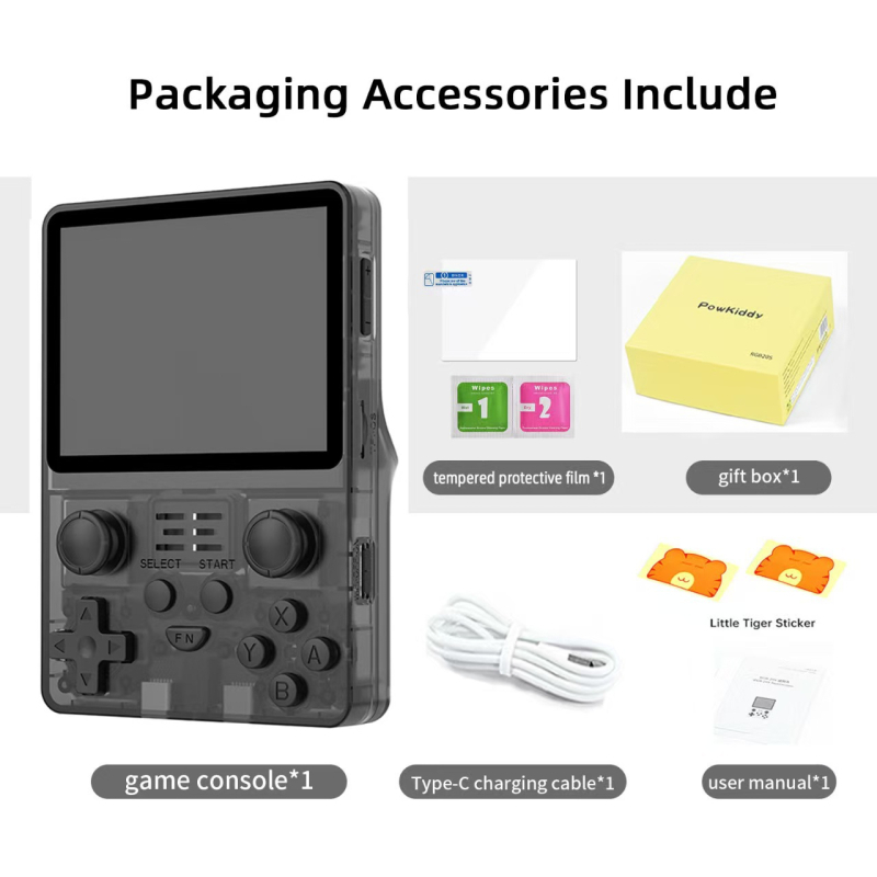 POWKIDDY φορητή κονσόλα παιχνιδιών με Linux OS, μνήμη 1GB/64GB/128GB/256GB, USB διεπαφή και 3,5 mm υποδοχή ήχου