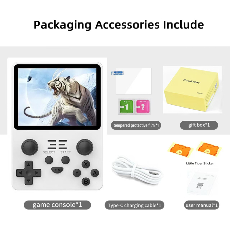 POWKIDDY φορητή κονσόλα παιχνιδιών με Linux OS, μνήμη 1GB/64GB/128GB/256GB, USB διεπαφή και 3,5 mm υποδοχή ήχου