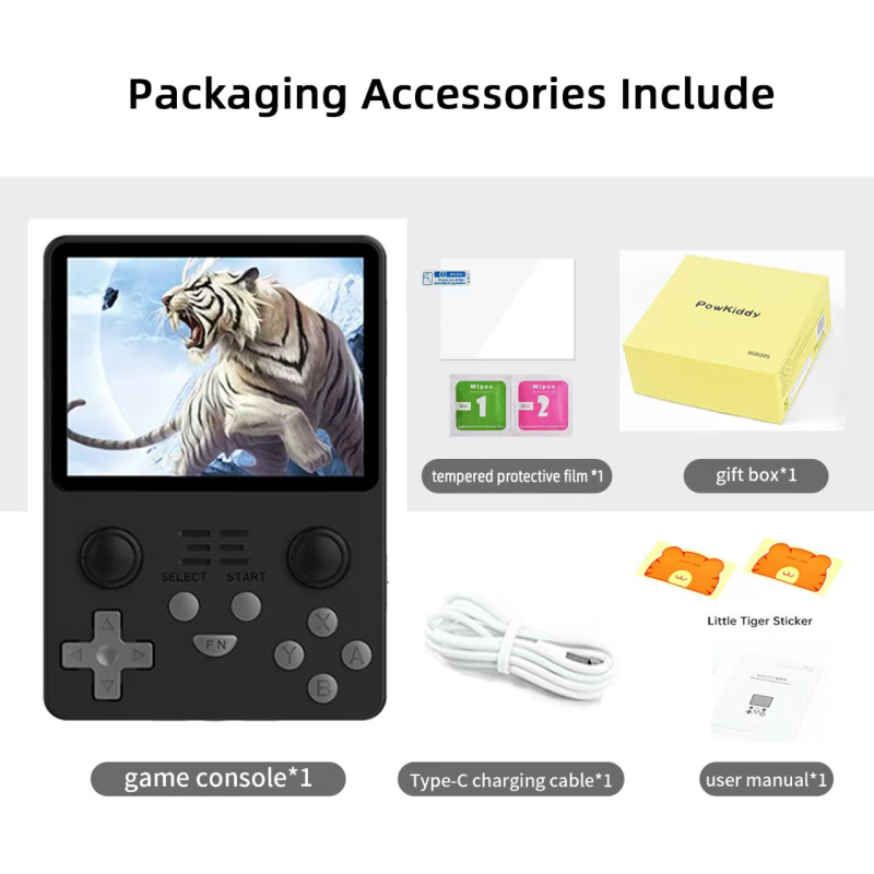 POWKIDDY φορητή κονσόλα παιχνιδιών με Linux OS, μνήμη 1GB/64GB/128GB/256GB, USB διεπαφή και 3,5 mm υποδοχή ήχου