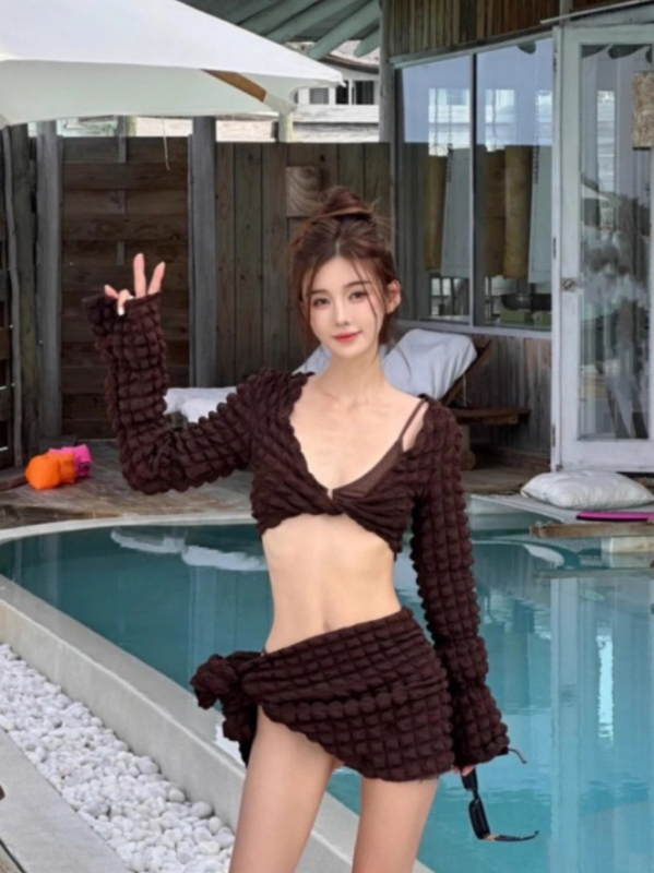 Ženski bikini set s dugim rukavima, s umetkom za dojke, otvorena leđa, briefs bikini, poliester 200 g/m², podstava 18% elastana