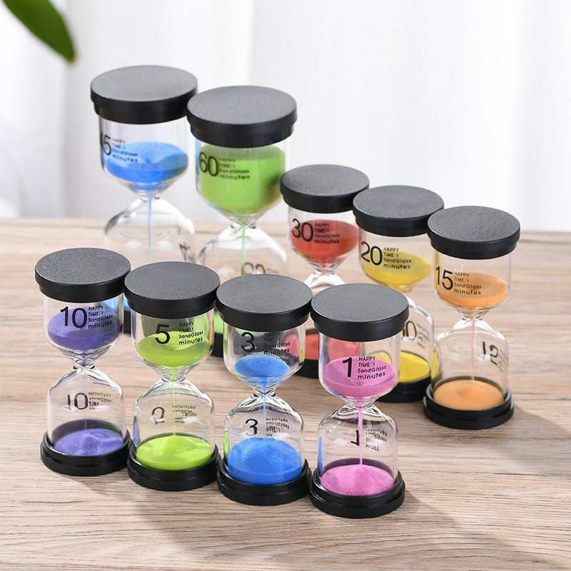 Pješčani sat-ukras s tajmerom 15/30/60 minuta, fužano borosilikatno staklo s plastičnim poklopcem, jednostavan moderan stil