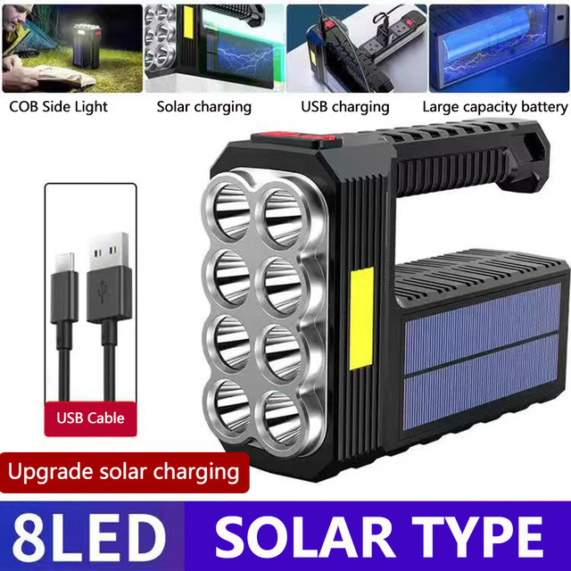 Vanjska LED baterijska svjetiljka s solarnim napajanjem i ručnim punjenjem, 1200mAh baterija, domet 100–200 m
