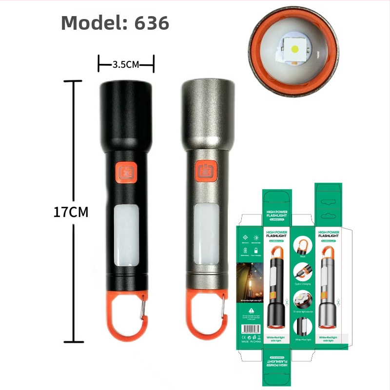 Punja LED svjetiljka s teleskopskim fokusom, COB bočno svjetlo, 360° rotacija, USB punjenje, kamp lampica za vješanje