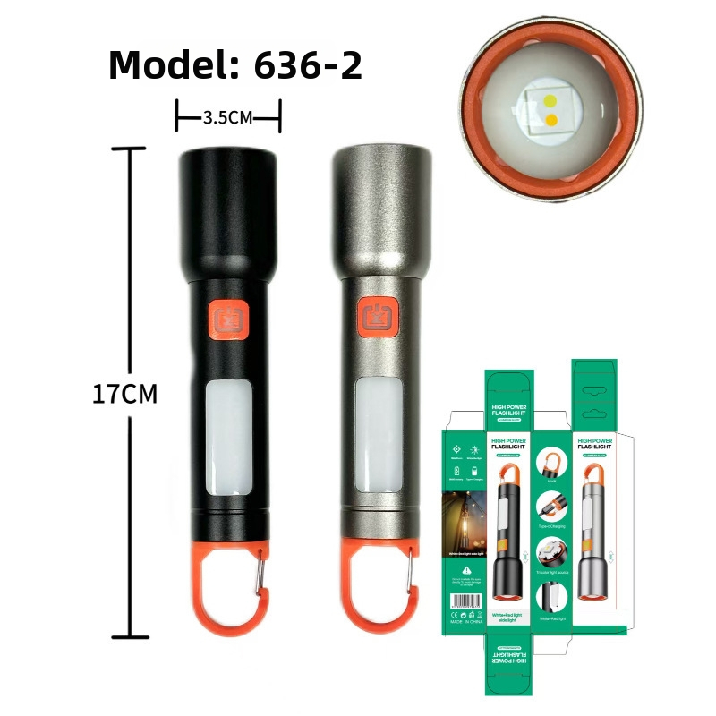 Punja LED svjetiljka s teleskopskim fokusom, COB bočno svjetlo, 360° rotacija, USB punjenje, kamp lampica za vješanje