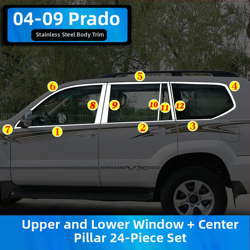 Okenné lišty pre Toyota Prado/Land Cruiser (2004–2020) – dekoratívne samolepky na karosériu