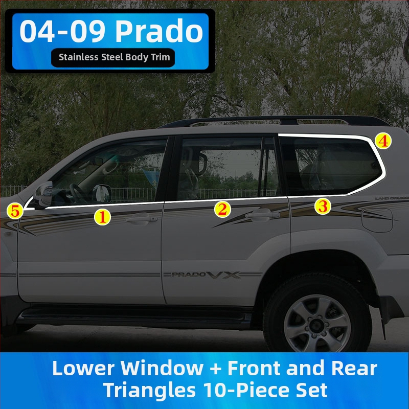 Okenné lišty pre Toyota Prado/Land Cruiser (2004–2020) – dekoratívne samolepky na karosériu