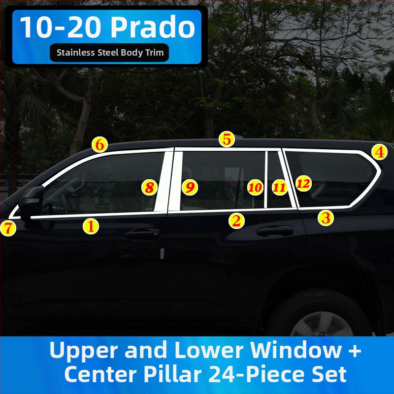Okenné lišty pre Toyota Prado/Land Cruiser (2004–2020) – dekoratívne samolepky na karosériu