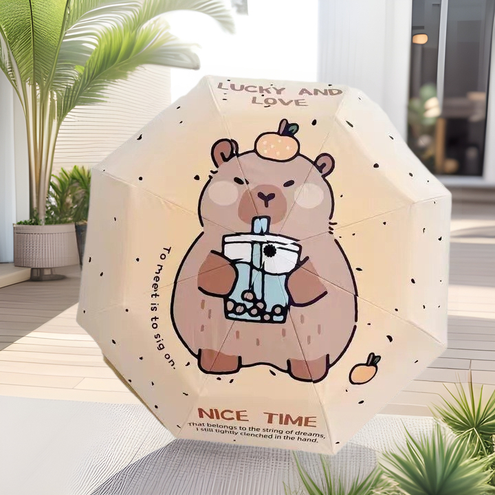 Vinil 190T anyagú napernyő, összecsukható, 8 acél bordázat, automata nyitás, félautomata zárás, UPF > 30