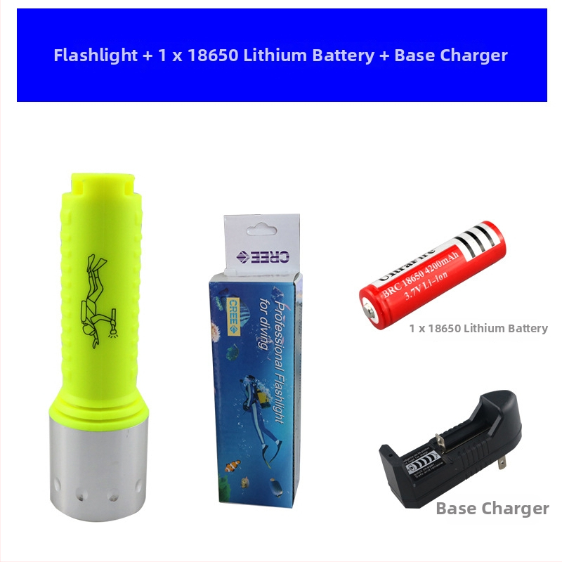 Potapljačka LED svjetiljka Q5 — vodootporna ručna, 5W, 4800 mAh, LED izvor, punjenje/suha baterija, domet 100–200 m