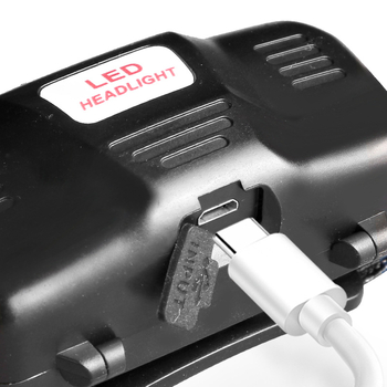 LED челна лампа за глава, ABS+алуминиева сплав, 2x18650 батерии, зарядна, LED осветление, обхват над 500 м