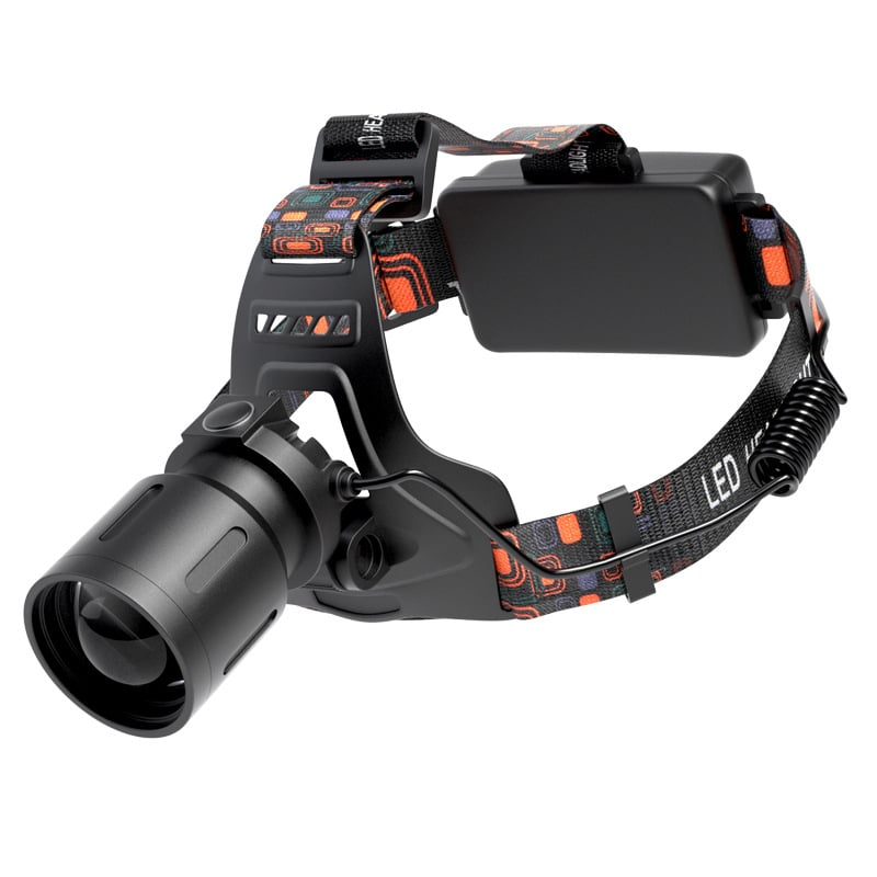 LED челна лампа за глава, ABS+алуминиева сплав, 2x18650 батерии, зарядна, LED осветление, обхват над 500 м