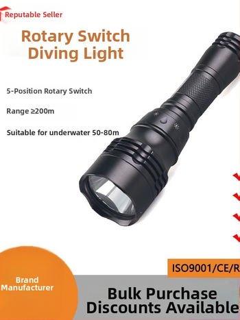 LED potápačské svetlo, dobíjateľné, hliníkové telo, dlhá výdrž batérie