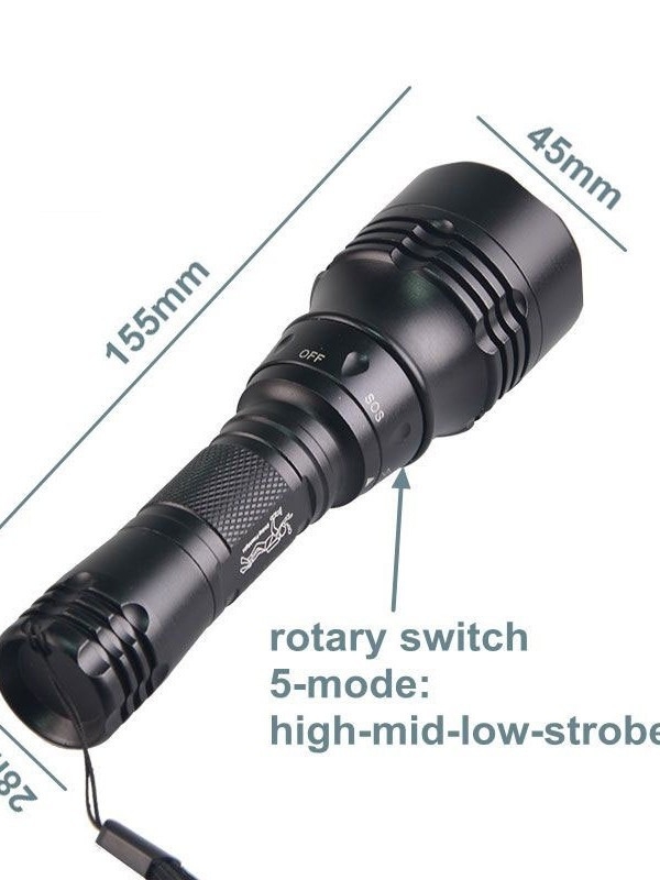 LED potápačské svetlo, dobíjateľné, hliníkové telo, dlhá výdrž batérie