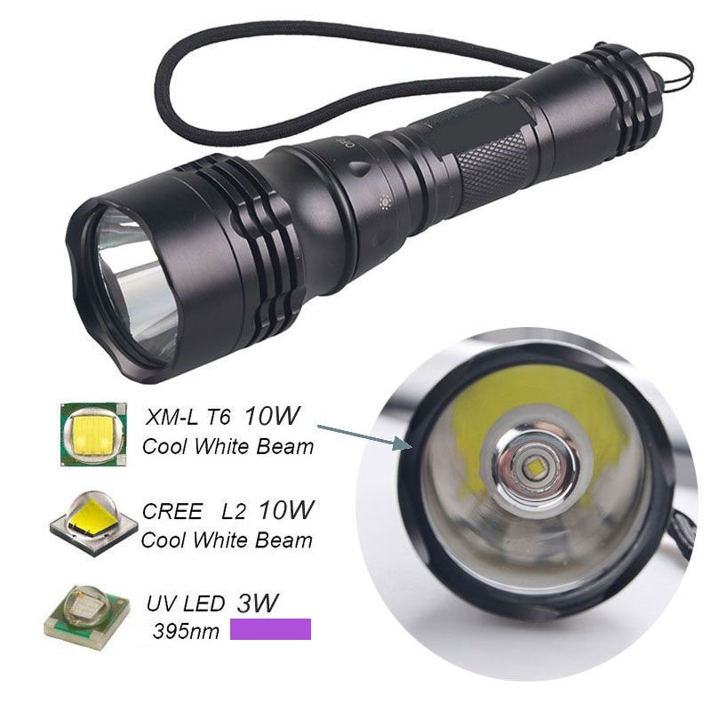 LED potápačské svetlo, dobíjateľné, hliníkové telo, dlhá výdrž batérie