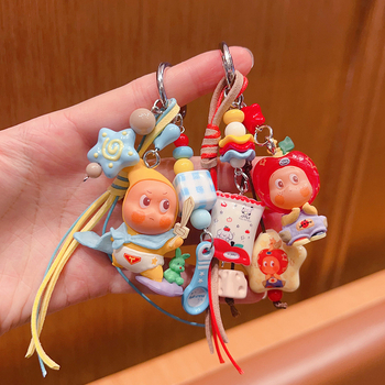 Kreativni DIY privjesak za ključeve od kuglica u obliku zvjezdice, sladak lik lutke, dekor torbe
