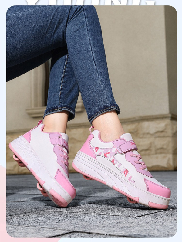 Унисекс обувки с колела в стил Heelys, четири колела с двойна редица, PU колела, модел 2538, марка Happy Feather Dragon