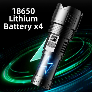 LED baterka z hliníkovej zliatiny s Type-C vstupom, teleskopický zoom, 30W, 7200 mAh batéria, dosah 500 m a viac