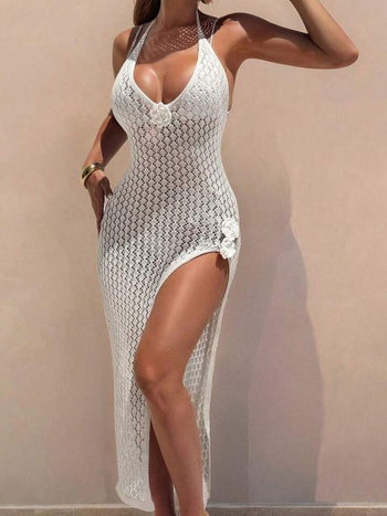 Ženska plažna haljina-cover-up s halterom i trakama, 100% polyester, 206 g, za odrasle žene