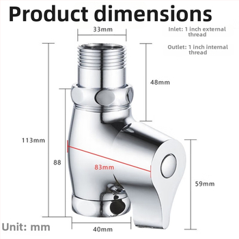 Push-type flush valve pre squat toaletu, model rýchleho otvorenia, meď, výstupný priemer 1 palec, čas splachovania 5–8 s, prevádzkový tlak 0,1–1,0 MPa
