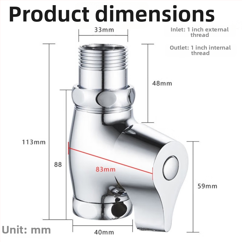 Push-type flush valve pre squat toaletu, model rýchleho otvorenia, meď, výstupný priemer 1 palec, čas splachovania 5–8 s, prevádzkový tlak 0,1–1,0 MPa