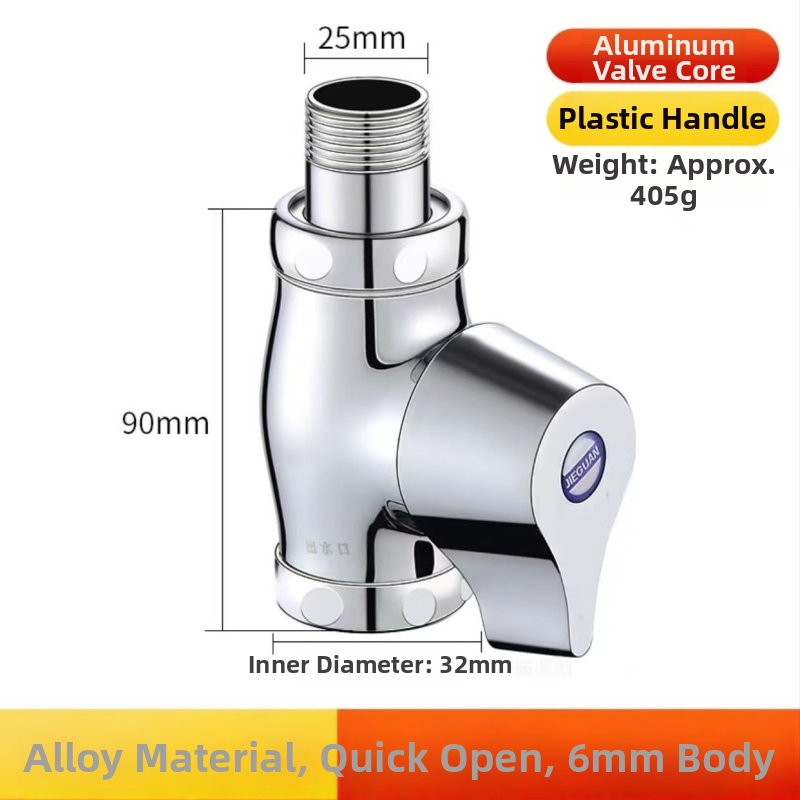 Push-type flush valve pre squat toaletu, model rýchleho otvorenia, meď, výstupný priemer 1 palec, čas splachovania 5–8 s, prevádzkový tlak 0,1–1,0 MPa