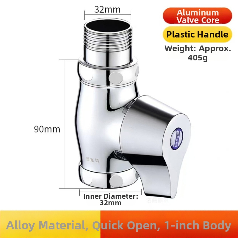 Push-type flush valve pre squat toaletu, model rýchleho otvorenia, meď, výstupný priemer 1 palec, čas splachovania 5–8 s, prevádzkový tlak 0,1–1,0 MPa