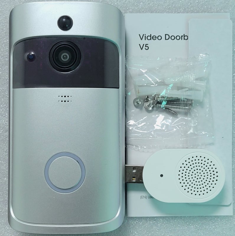 V5 Безжичен видеоинтерком за входа, WiFi, инфрачервено нощно виждане и AI мониторинг, работи с батерия 18650