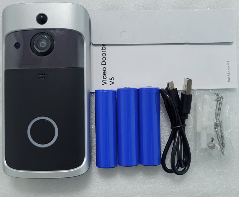 V5 Безжичен видеоинтерком за входа, WiFi, инфрачервено нощно виждане и AI мониторинг, работи с батерия 18650