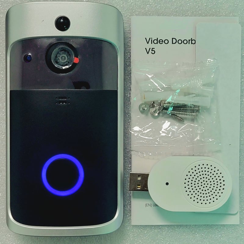 V5 Безжичен видеоинтерком за входа, WiFi, инфрачервено нощно виждане и AI мониторинг, работи с батерия 18650