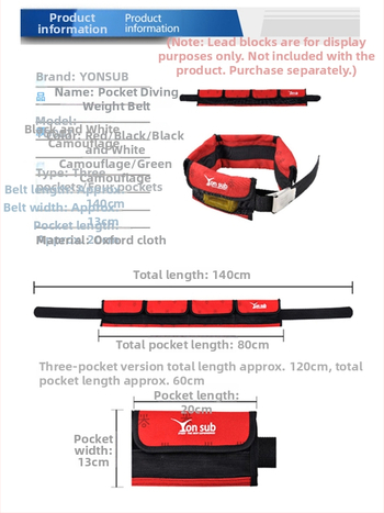 Potápačský pás na záťaž s 3–4 vreckami, nylon, objem 30L, s podšívkou, Yon Sub