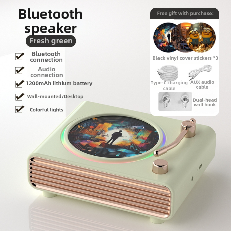 Bluetooth zvuk retro okretni gramofon s ambijentalnim svjetlom, bežično punjenje zvučnika
