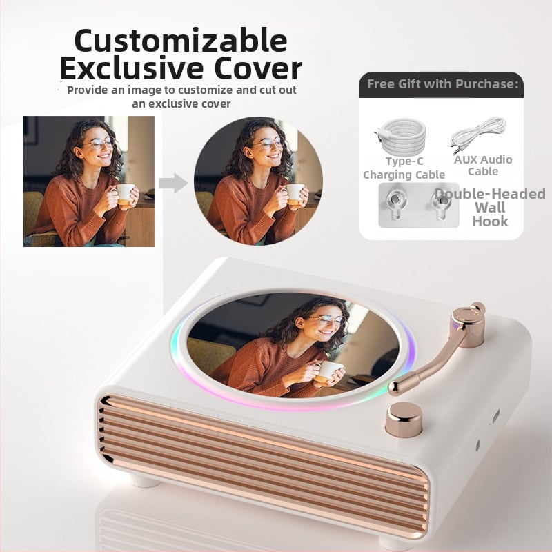 Bluetooth zvuk retro okretni gramofon s ambijentalnim svjetlom, bežično punjenje zvučnika