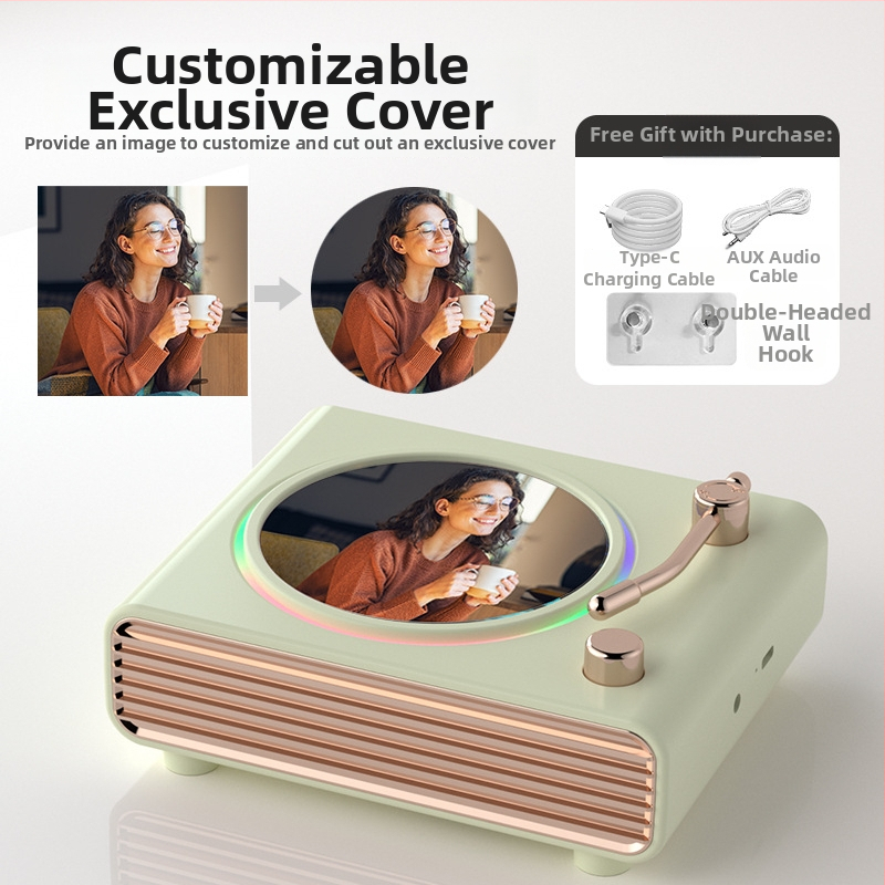 Bluetooth zvuk retro okretni gramofon s ambijentalnim svjetlom, bežično punjenje zvučnika