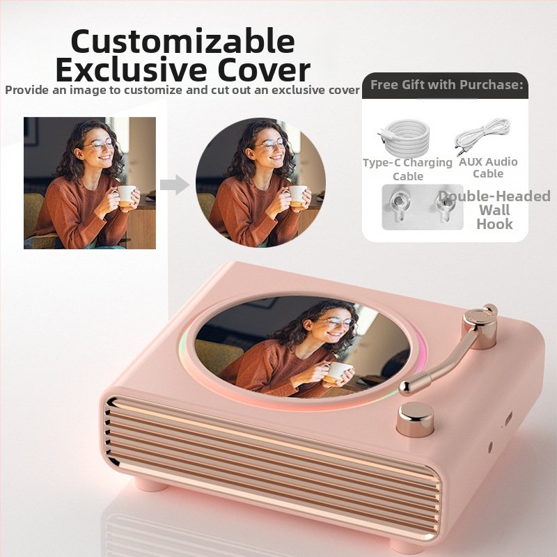 Bluetooth zvuk retro okretni gramofon s ambijentalnim svjetlom, bežično punjenje zvučnika