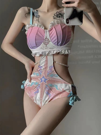 Едночастов бански за жени, подплатен бюст, без ръкави, 80% найлонова материя, тегло на тъканта 300 g, подплата полиестер с 20% спандекс, дизайн вдъхновен от русалка.