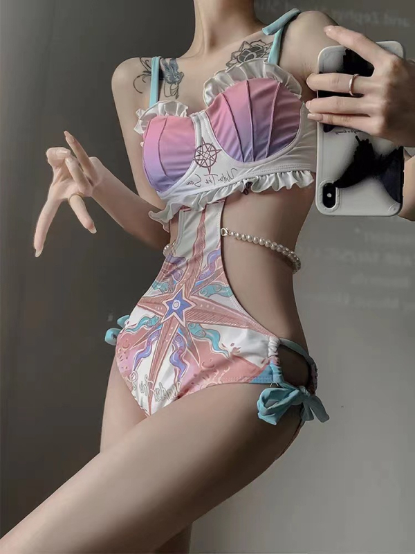 Едночастов бански за жени, подплатен бюст, без ръкави, 80% найлонова материя, тегло на тъканта 300 g, подплата полиестер с 20% спандекс, дизайн вдъхновен от русалка.