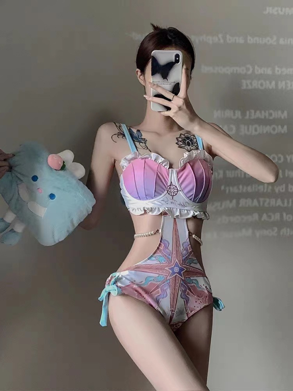 Едночастов бански за жени, подплатен бюст, без ръкави, 80% найлонова материя, тегло на тъканта 300 g, подплата полиестер с 20% спандекс, дизайн вдъхновен от русалка.