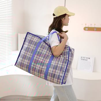 Utazótáska, 56–75 L, kockás Oxford anyag, cipzáras nyitás, puha fogantyú, modell 8802