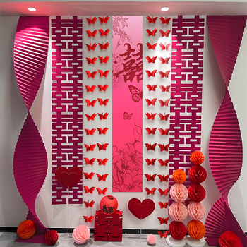 Сватбен фон за снимки — комплект декор с origami водопад и висящ плат „Двойно щастие“ – дълга лента