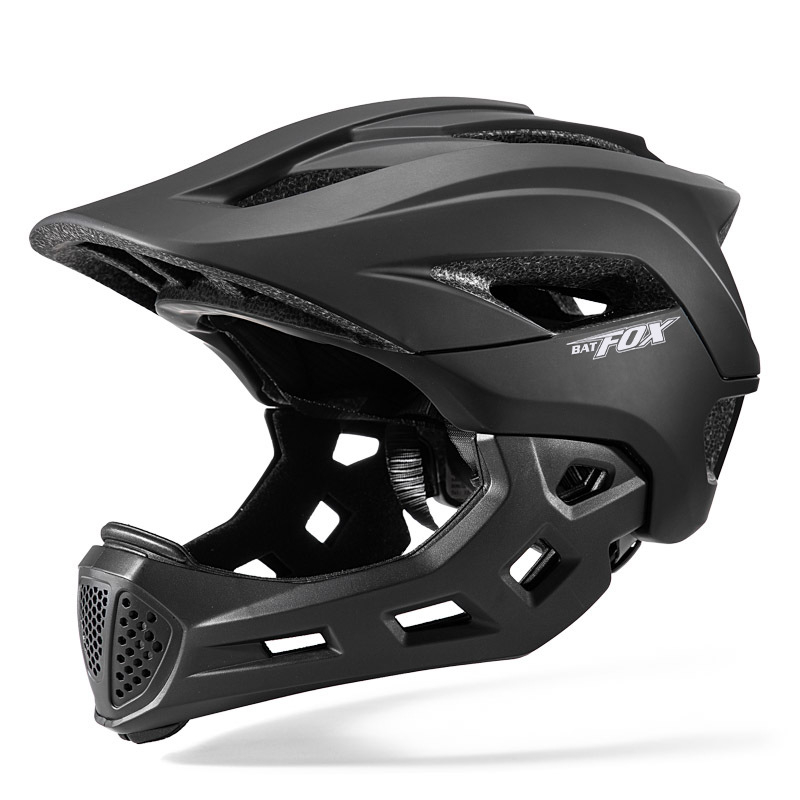 Batfox Dječja kaciga za bicikl s punim licem — PC/EPS, prilagodljiva, s logom