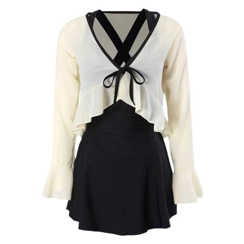 Női egyrészes fürdőruha, magas derekú, hosszú ujjú, mellszívó párnával, Milk Silk anyag